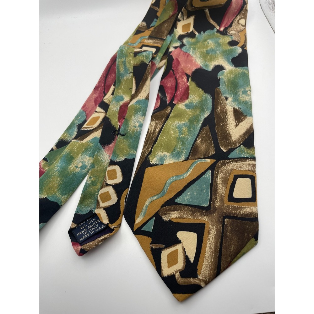 Kenneth Gordon New Orleans Silk Tie Abstract Geometric Hand Printed Italy USA